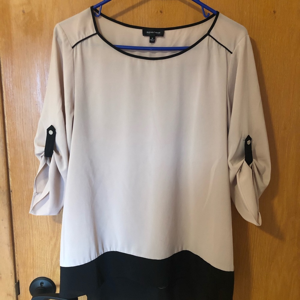 Tan and black blouse